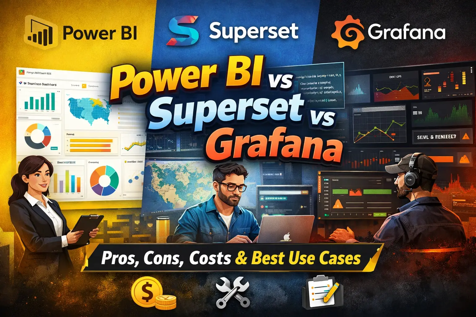 Power BI vs Superset vs Grafana: Cost, Features, Visuals, and Best Use Cases